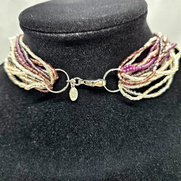 Cookie Lee Necklace Purple Silver Tone Beads Multi Strand 22 inch Jewelry - Picture 3 of 10